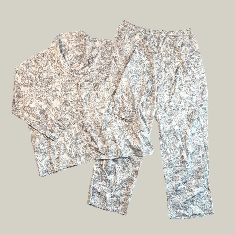 Carole Hochman Womens Matching Pajama Set 1X Grey Cotton Paisley ButtonUp Bridal